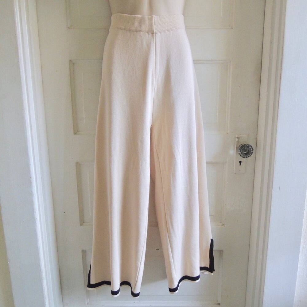 Comfy Cream & Black Wide Leg Knit Pants XL *Fits M/L